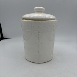 Signature Canister Container Sorrento 8" Medium Ivory White Stoneware Debby 2001